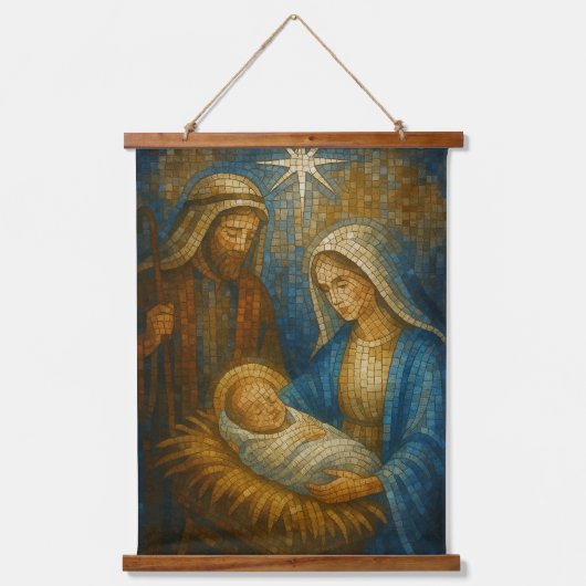 Nativity Stained Glass Mosaic | Holy Family  Hangend Wandkleed (Voorkant)