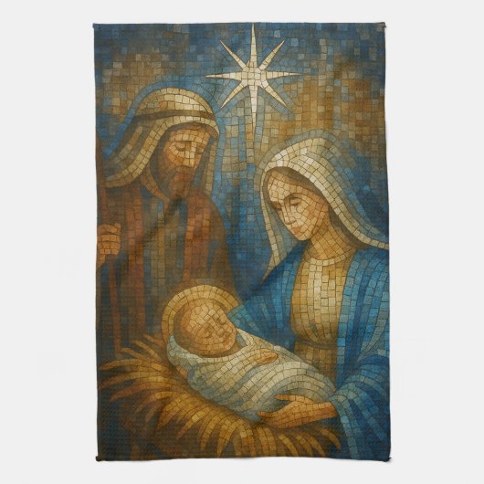 Nativity Stained Glass Mosaic | Holy Family Theedoek (Verticaal)