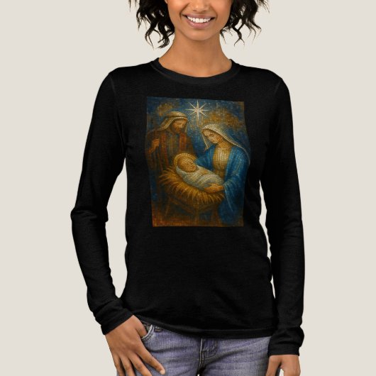 Nativity Stained Glass Mosaic | Holy Family  Tri-Blend Shirt (Voorkant)