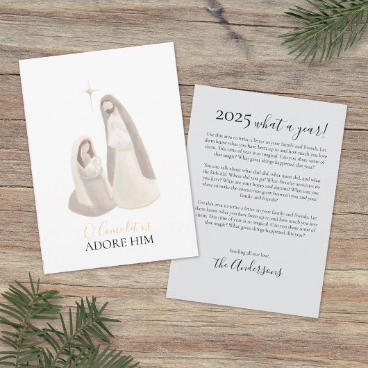 Nativity Watercolor Christmas Card with Letter Feestdagenkaart