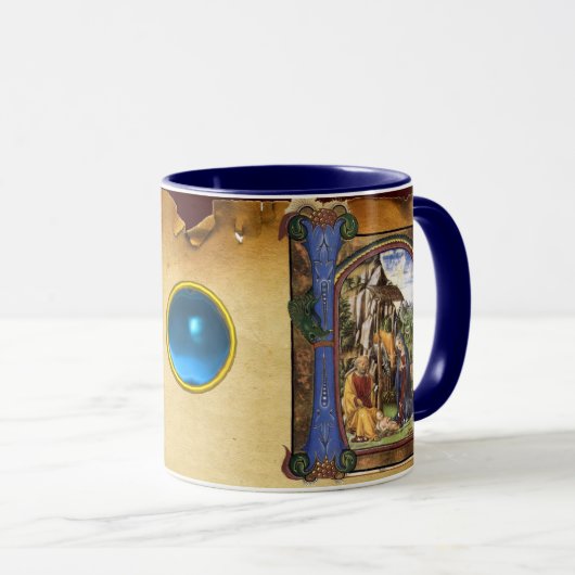 NATIVITYMONOGRAM KERSTPERKAMENT Blauwe Gem Mok (Voorkant rechts)