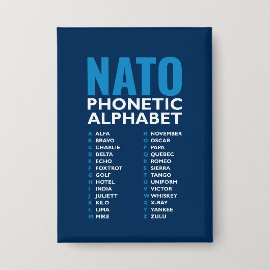 NATO Fonetisch Alfabet Alfa-Zulu Code Button (Voorkant)