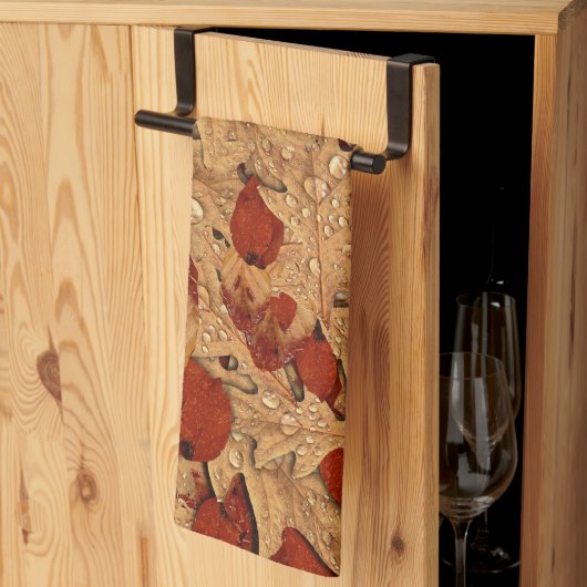 Natte herfstbladeren Thanksgiving Theedoek (Derde Gevouwen)