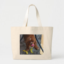 Natte hond met een Banaan Grote Tote Bag