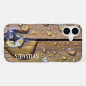 natte houtafbeelding Aangepaste naam iPhone Hoesje (Achterkant horizontaal)