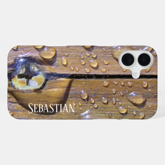 natte houtafbeelding Aangepaste naam iPhone Hoesje (Achterkant horizontaal)