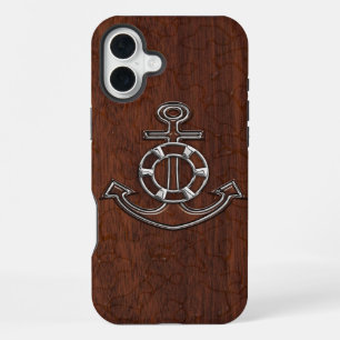 Natte Houten Mahoniehouten Anker Staal iPhone 16 Plus Hoesje