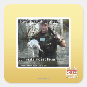 Natte kat en pistool vierkante sticker