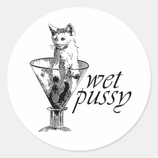 Natte Kitty Ronde Sticker (Voorkant)