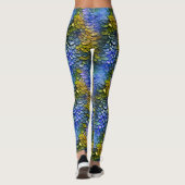 Natte look blauw geel zeemeermin fantasie draak sc leggings (Achterkant)