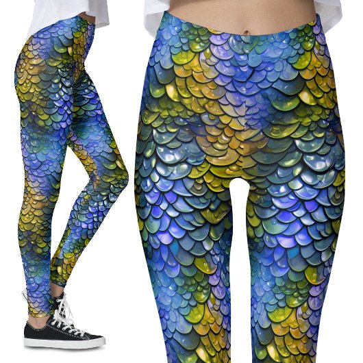 Natte look blauw geel zeemeermin fantasie draak sc leggings