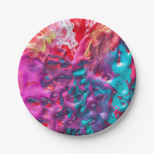 Natte verf kleurrijk abstracte kunst palet papieren bordje (Voorkant)