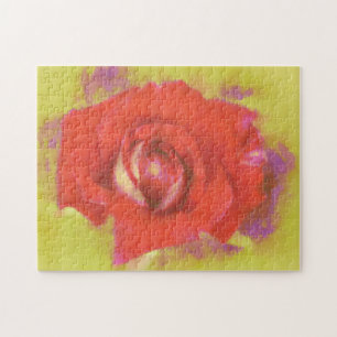  natte Waterverf rood roze roos kunst puzzel Legpuzzel
