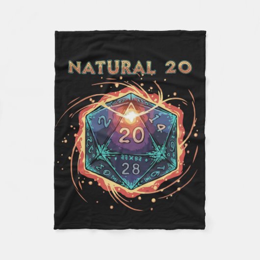 Natural 20 Flaming D20 Dice | Epic D&D Critical   Fleece Deken (Voorkant)
