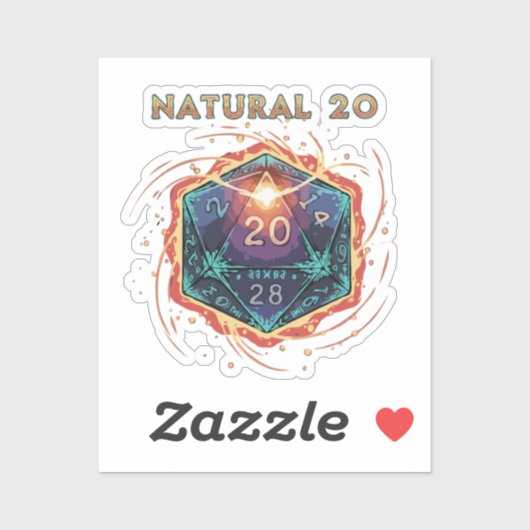 Natural 20 Flaming D20 Dice | Epic D&D Critical   Sticker (Vel)