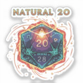 Natural 20 Flaming D20 Dice | Epic D&D Critical   Sticker (Voorkant)