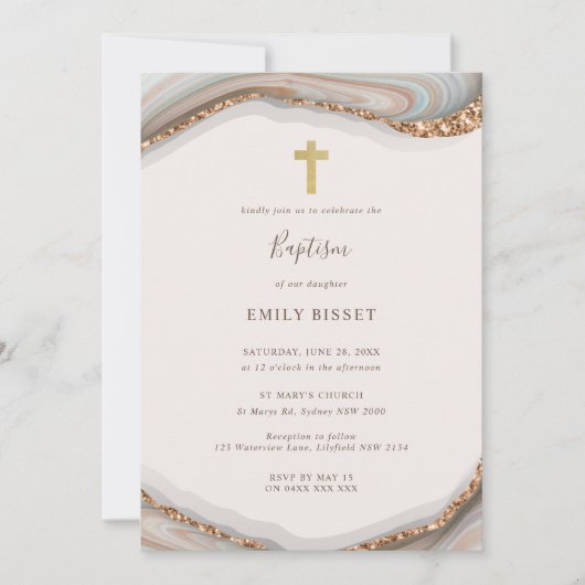 Natural Agate Marble Baptism Invitation Kaart (Voorkant)