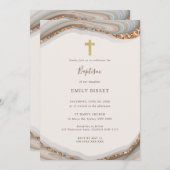 Natural Agate Marble Baptism Invitation Kaart (Voorkant / Achterkant)