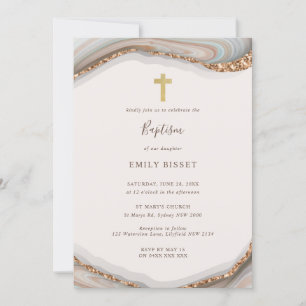 Natural Agate Marble Baptism Invitation Kaart