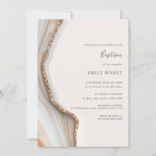 Natural Agate Marble Baptism Invitation Kaart