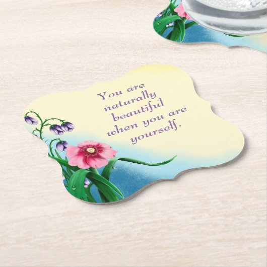 Natural Beauty Quote met roze en paarse bloemen Kartonnen Onderzetters (Gekanteld)