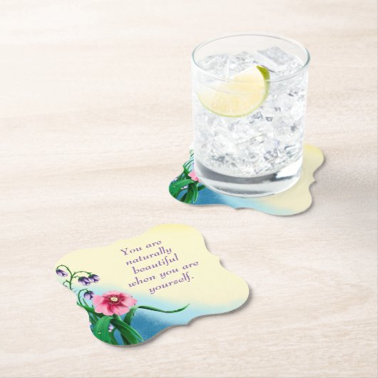 Natural Beauty Quote met roze en paarse bloemen Kartonnen Onderzetters (Insitu)