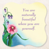 Natural Beauty Quote met roze en paarse bloemen Kartonnen Onderzetters (Voorkant)