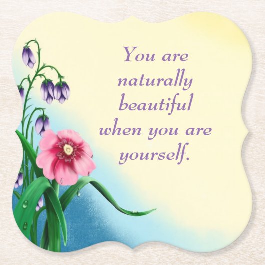Natural Beauty Quote met roze en paarse bloemen Kartonnen Onderzetters (Voorkant)