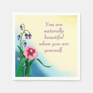 Natural Beauty Quote met roze en paarse bloemen Servet
