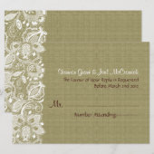 Natural Beige Linen Burlap & White Floral Lace Kaart (Voorkant / Achterkant)
