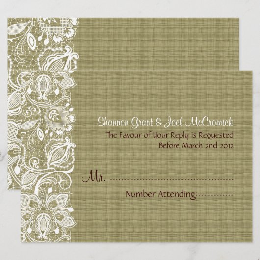 Natural Beige Linen Burlap & White Floral Lace Kaart (Voorkant / Achterkant)