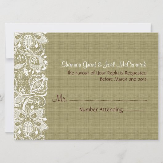 Natural Beige Linen Burlap & White Floral Lace Kaart (Voorkant)