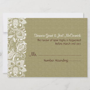 Natural Beige Linen Burlap & White Floral Lace Kaart
