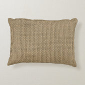 Natural Beige Tan Jute Burlap-Rustic Cabin Wedding Accent Kussen (Achterkant)