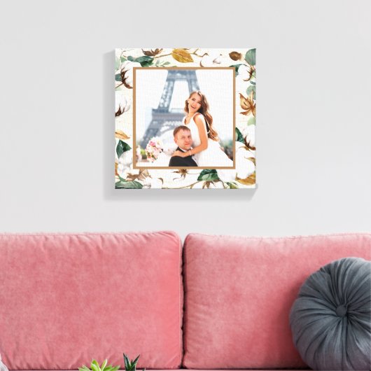 Natural Birch Cotton Wreath Photo Wedding Keepomwi Canvas Afdruk (Insitu (Woonkamer))