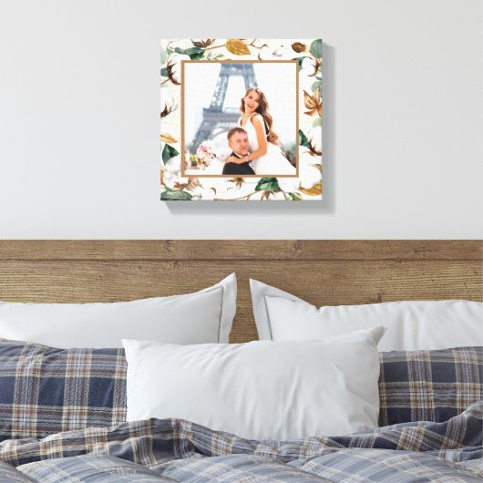 Natural Birch Cotton Wreath Photo Wedding Keepomwi Canvas Afdruk (Insitu (Slaapkamer))