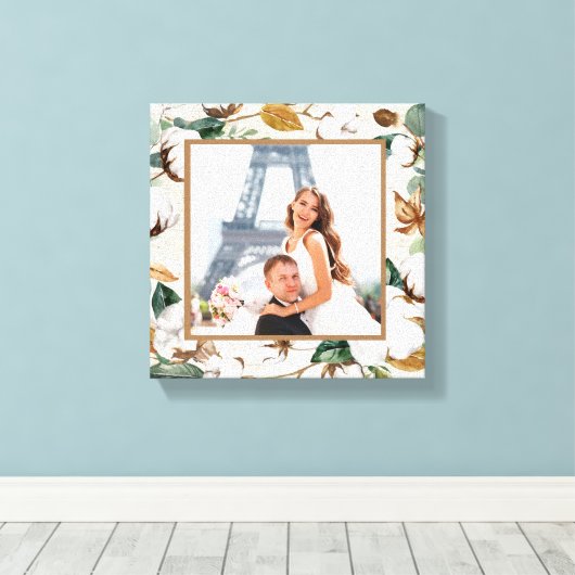 Natural Birch Cotton Wreath Photo Wedding Keepomwi Canvas Afdruk (Insitu (Houten vloer))