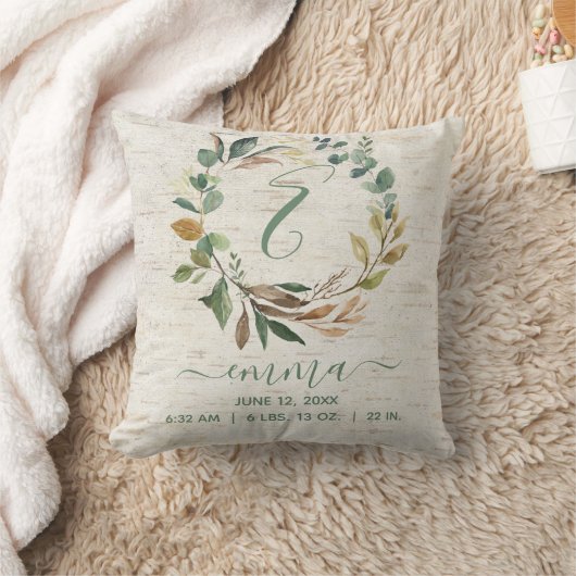 Natural Birch Greenery Wreath Baby Birth Stats Kussen (Deken)