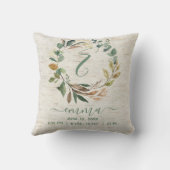 Natural Birch Greenery Wreath Baby Birth Stats Kussen (Achterkant)
