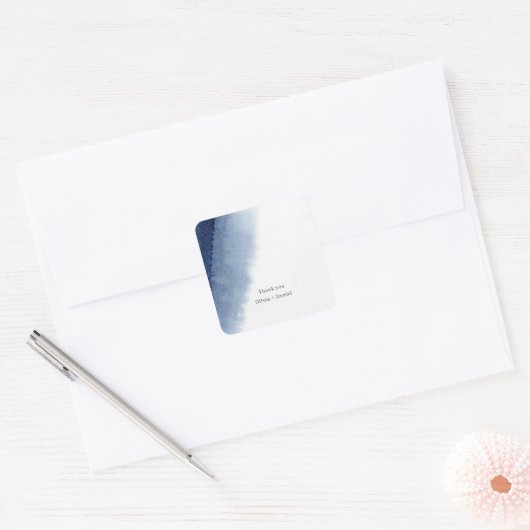 Natural Blue op White Wedding Vierkante Sticker (Envelop)