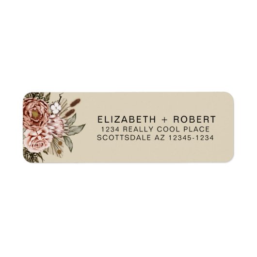 Natural Boho Cotvoordcore Floral Wedding Etiket (Voorkant)