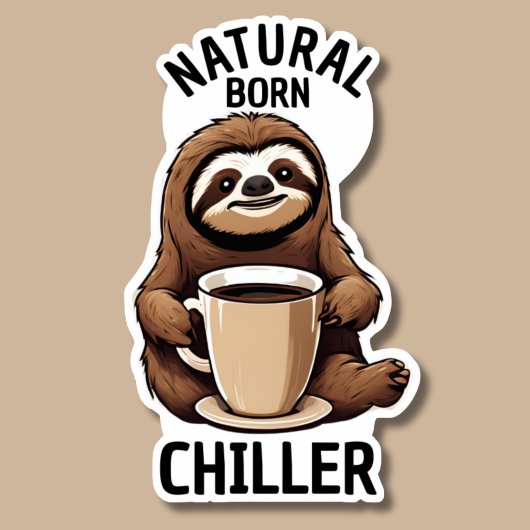 Natural Born Chiller Luiaard met Koffie Waterdicht Sticker