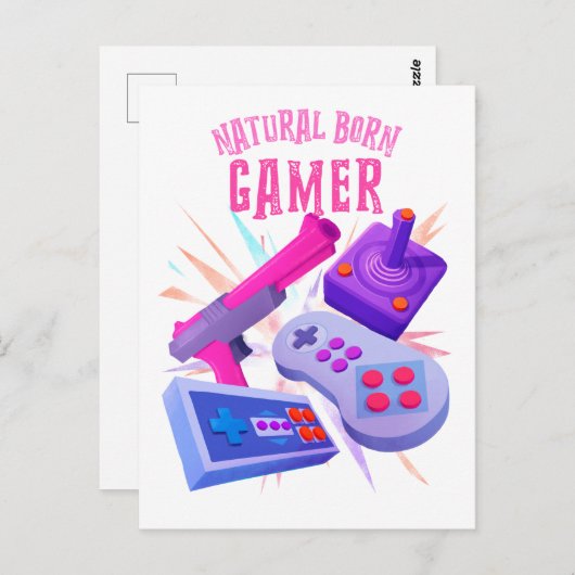 Natural Born Gamer 80s Retro Gaming Console Briefkaart (Voorkant / Achterkant)
