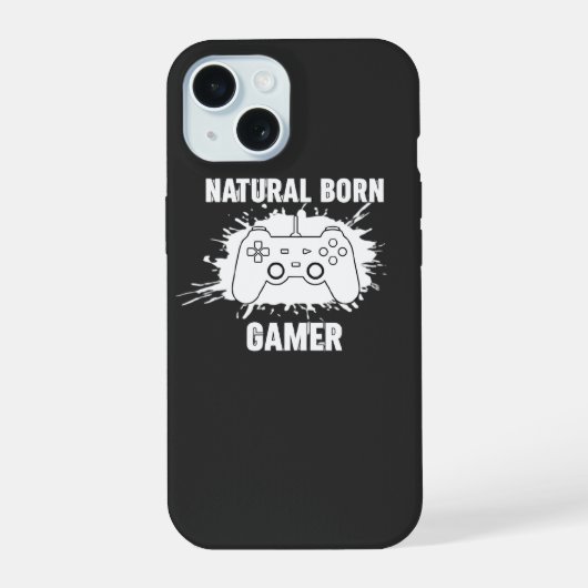 ​Natural Born Gamer - Splatter Style Gaming T-Shir iPhone 15 Case (Achterkant)