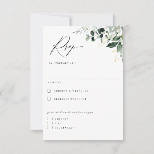 Natural Botanic Greenery Meal Choice RSVP Card (Voorkant)
