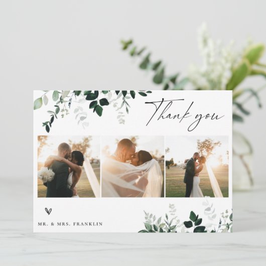 Natural Botanic Greenery Wedding Foto bedankt (Staand voorkant)