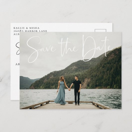 Natural Botanic Photo Script Sla de datum op Aankondigingskaart (Voorkant / Achterkant)