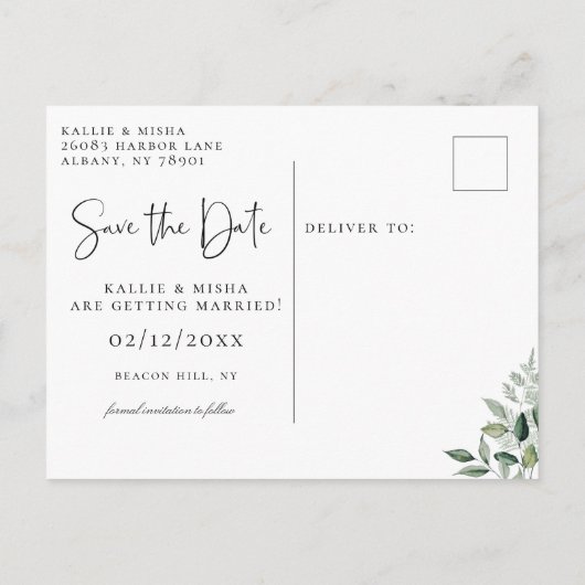 Natural Botanic Photo Script Sla de datum op Aankondigingskaart (Achterkant)