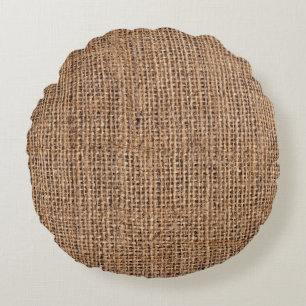Natural Brown Burlap Canvas Coarse Grunge Backgrou Rond Kussen