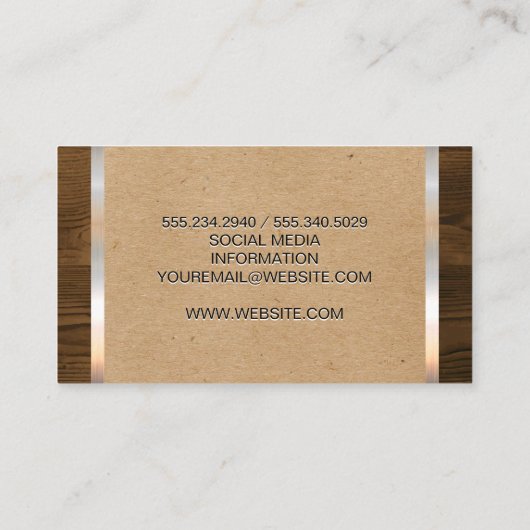 Natural Brown | Metaal Shiny Trim Houtkorrel Visitekaartje (Achterkant)